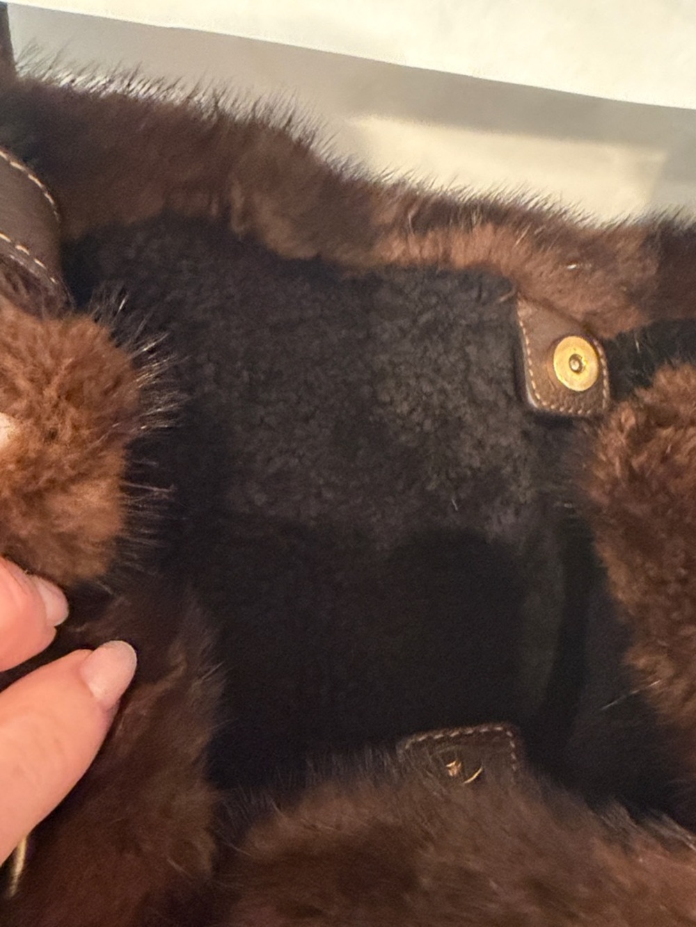 Prada Brown Suede Tote with Mink Fur Trim and Gold Hardware - Picture 11 of 15